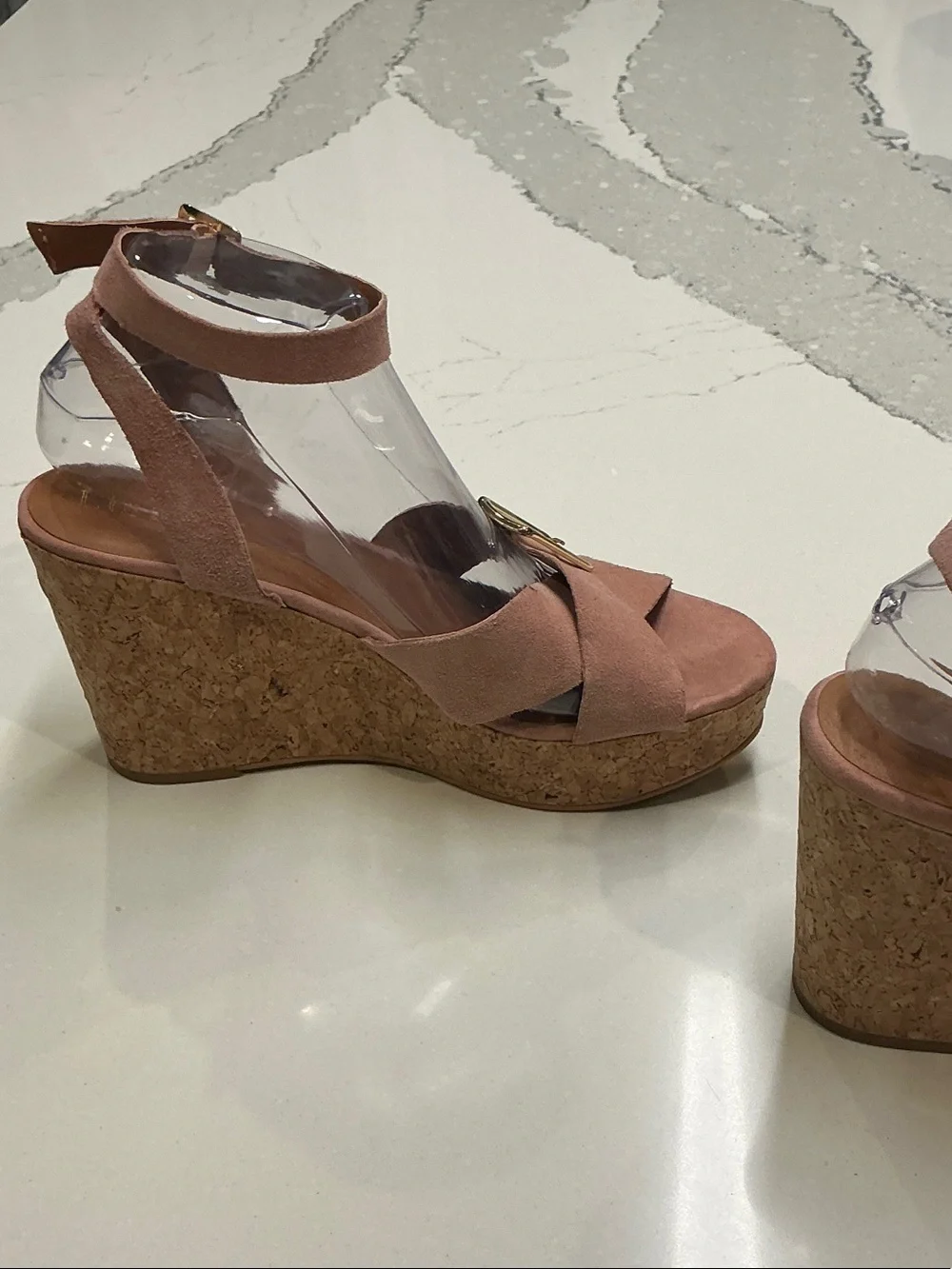Lien Do Suede Ankle-Strap Cork Wedge Sandals in Dusty Rose Gently Worn Sz8.5